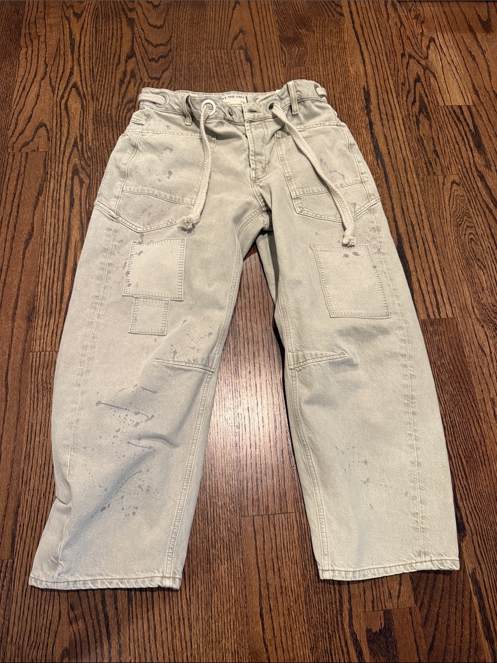 Free People Women's Barrel Jeans in Light Gray with Drawstring